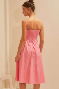 Pink Front Tie Knot Back Zipper Ruffle Solid Dress