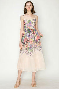 Blush Multi Floral Print Sleeveless Midi Dress