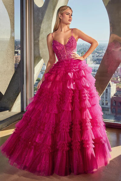 Azalea Pink Ruffled Layered Ball Gown
