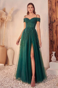 Emerald Off The Shoulder Lace A-Line Dress