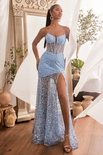 Smoky Blue Glitter Printed Fitted Gown