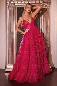 Fuchsia Ruffled Layed Tulle Ball Gown