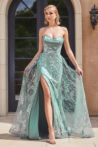 Sage Strapless Glitter Mermaid Gown