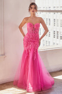 Hot Pink Strapless Embellished Mermaid Gown