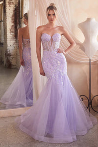 Lavender Strapless Embellished Mermaid Gown