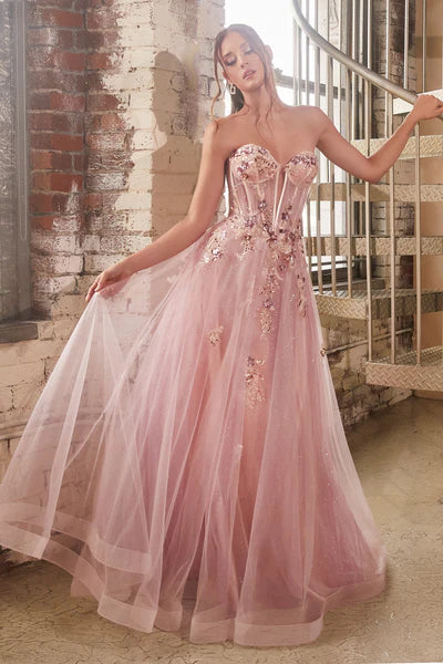 Blush Strapless Layered Tulle Ball Gown