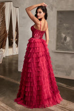 Burgundy Layered Tulle Ball Gown
