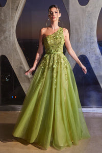 Greenery One Shoulder Lace Ball Gown