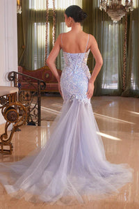 Blue Floral Sequined Light Blue Mermaid Gown