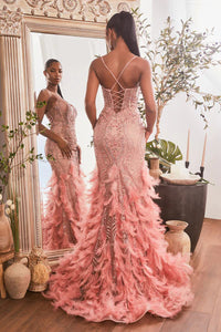 Rose Feathered Mermaid Gown