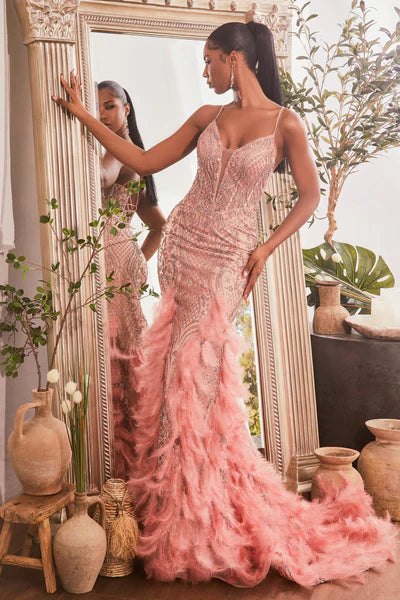 Rose Feathered Mermaid Gown