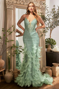 Sage Feathered Mermaid Gown
