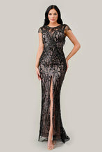 Black-Nude Sheath Sequin Gown