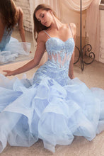 Lt Blue Lace Applique Mermaid Dress
