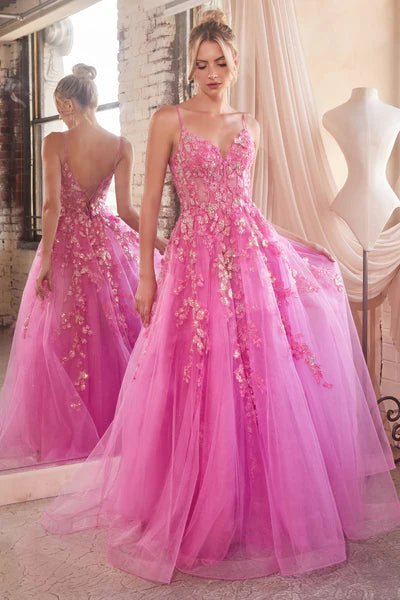 Azalea Pink Floral Appliqued Ball Gown