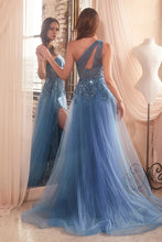 Lapis Blue One Shoulder Glitter & Tulle Gown
