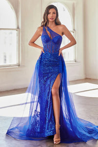 Royal One Shoulder Glitter & Tulle Gown