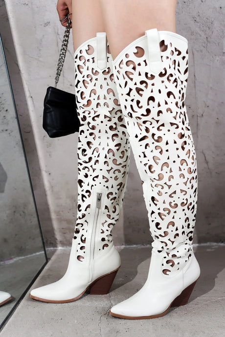 Off White Womens Cutout Chunky Over The Knee Boots