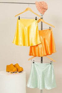 Orange Skater Satin Mini Skirt