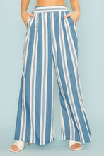 Blue Back Smoking Waist Side Pockets Stripe Silt Pants