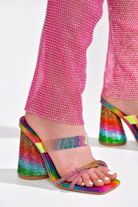 Fuchsia Women Rhinestone Fishnet Strappy Heeled Sandals