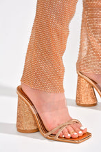 Rose Gold Women Rhinestone Fishnet Strappy Heeled Sandals