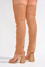 Rose Gold Women Rhinestone Fishnet Strappy Heeled Sandals