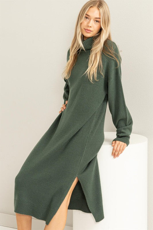 green emerald velvet dress Emerald Green Turtle Neck Long Sleeve A-line Long Prom Dress, PD3163 –  SposaBridal main image 1