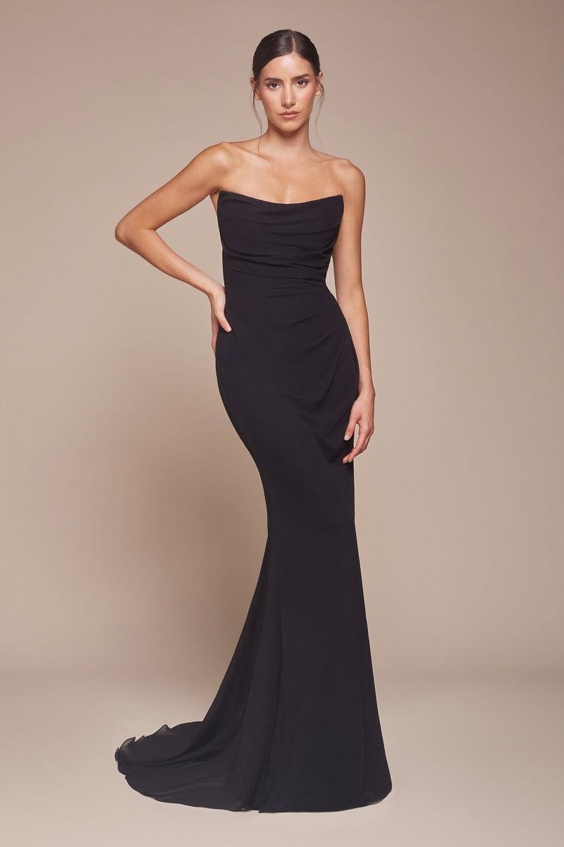 Black Strapless Chiffon Dress With Removable Jacket  Aquarius Brand