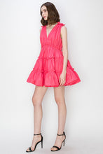 Hot Pink V-Neck Ruffled Mini Dress