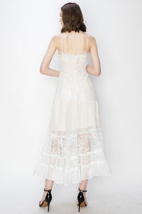 White Floral Lace Sleeveless asymmetric Midi Dress
