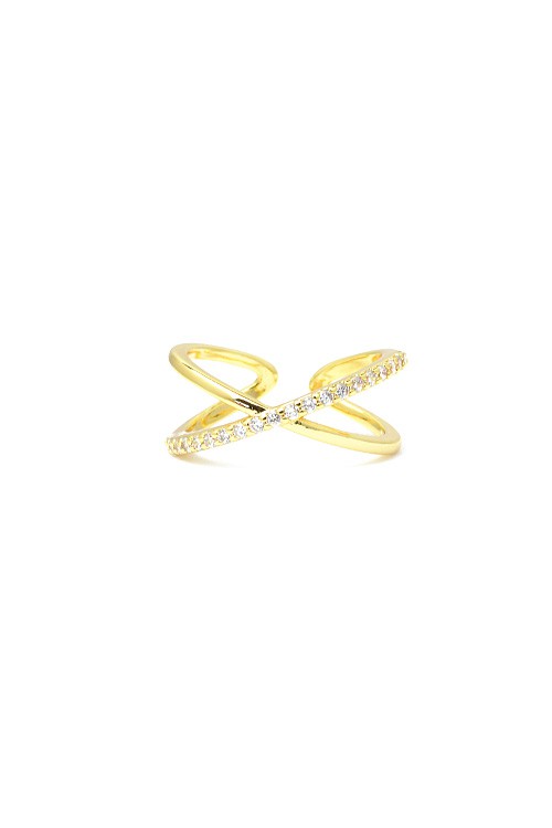 Gold Cubic Zirconia Adjustable X Ring