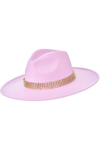 Lavender Wide Brim Rhinestone Detail Fedora Panama Hat