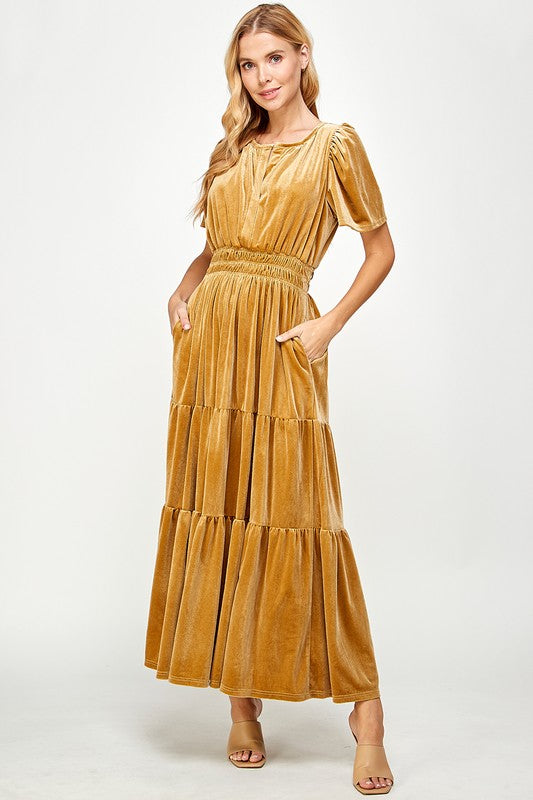 Gold Velvet Tiered Dress Aquarius Brand Gold Velvet Tiered Dress Aquarius Brand