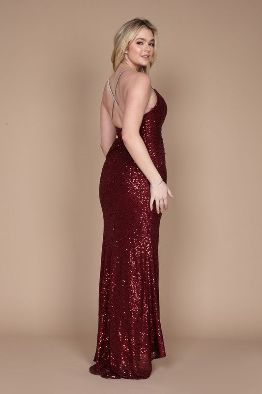 Burgundy Long Fitted Sequin Prom Dress Aquarius Brand Burgundy Long Fitted Sequin Prom Dress Aquarius Brand