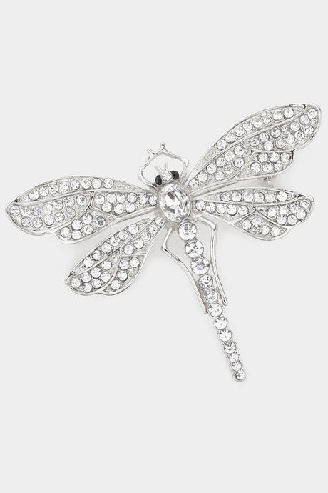 Silver Stone Embellished Metal Dragonfly Pin Brooch