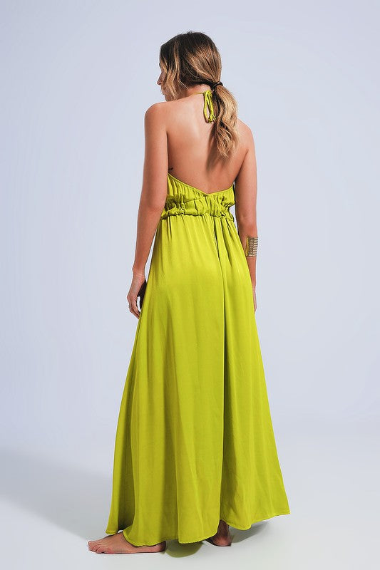green satin midi slip dress Green Satin Midi Slip Dress In Bright Lime – Aquarius Brand