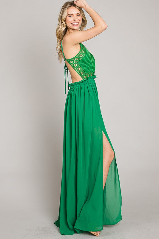 Kelly Green Crochet Top Sexy Long Dress Aquarius Brand Kelly Green Crochet Top Sexy Long Dress Aquarius Brand