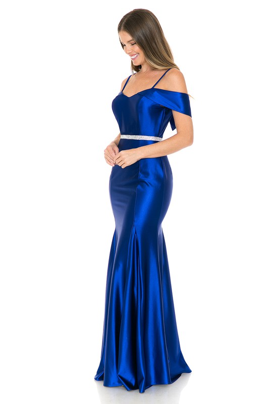 Royal Blue Off Shoulder Godet Embellished Casino Formal Dress – Aquarius  Brand