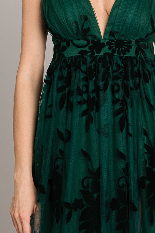 Hunter Green Velvet Print Maxi Dress Aquarius Brand Hunter Green Velvet Print Maxi Dress Aquarius Brand
