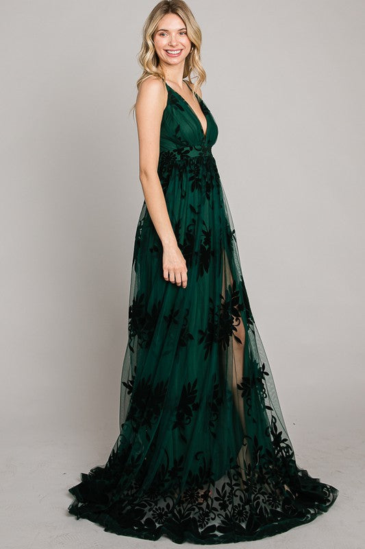 Hunter Green Velvet Print Maxi Dress Aquarius Brand Hunter Green Velvet Print Maxi Dress Aquarius Brand