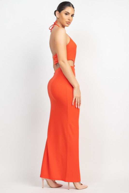 open lace back dress Chelley Keyhole Maxi Dress