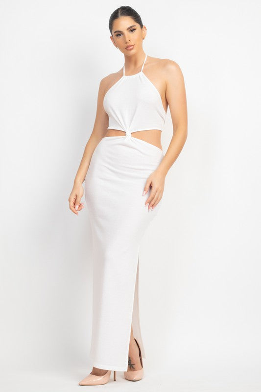 White Halter Neck Knot Cut-Out Maxi Dress Aquarius Brand White Halter Neck Knot Cut-Out Maxi Dress Aquarius Brand