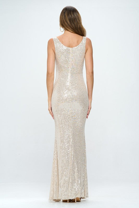 Cream Sleeveless Sequin Maxi Dress Aquarius Brand Cream Sleeveless Sequin Maxi Dress Aquarius Brand