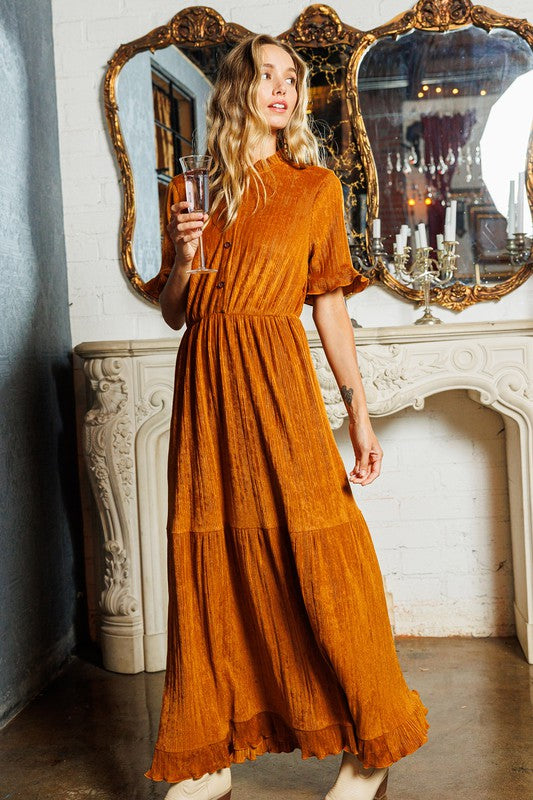 open lace back dress Boho Chiffon Burnt Orange Bridesmaid Dresses With Split – Lisposa main image 0
