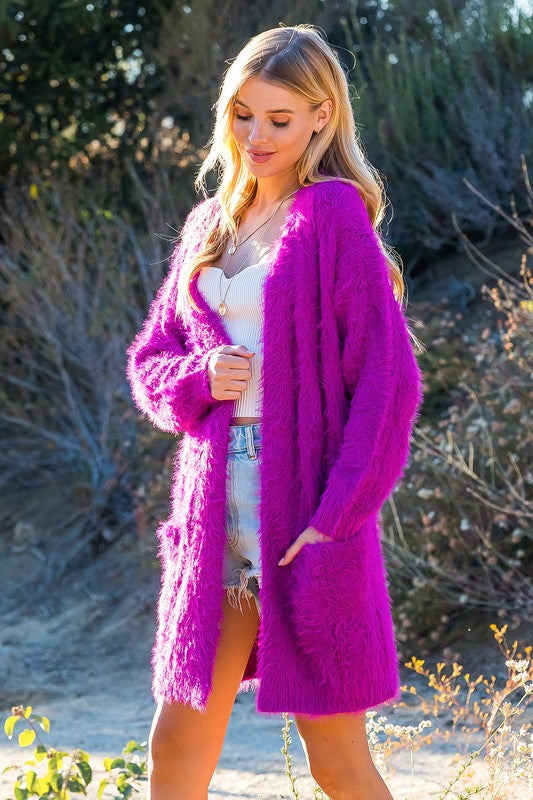 Fuchsia Fuzzy Cable Cardigan