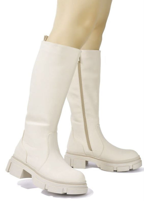 Off White Womens Lug Sole Platform Heel Knee High Boots