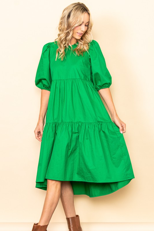 Green Poplin Tiered Midi Dress – Aquarius Brand