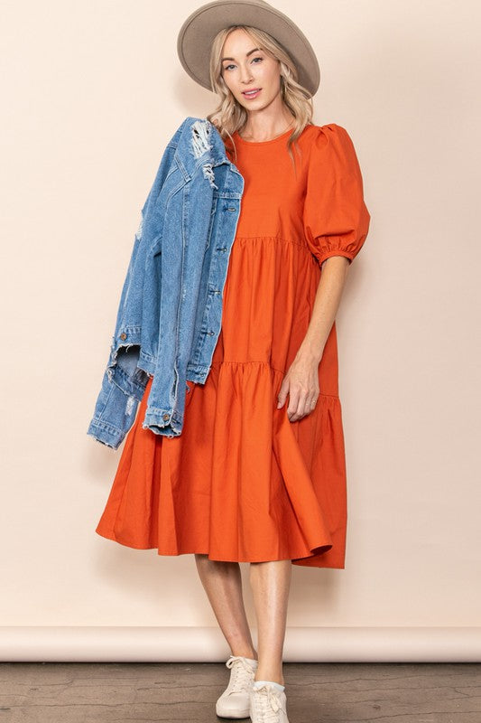 Orange Poplin Tiered Midi Dress – Aquarius Brand
