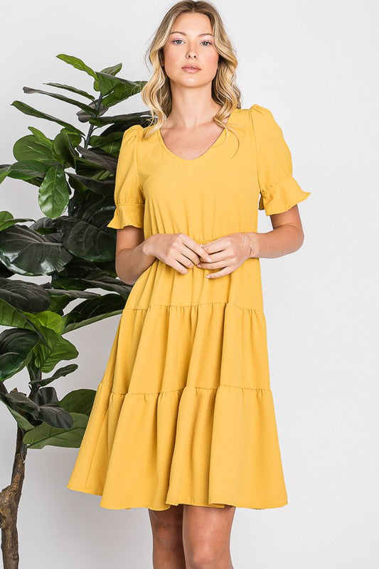 mustard yellow smock dress Yellow Soft Summer High Waist Short Dress – Aquarius Brand
